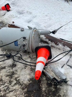 Downed power line with emergency cones